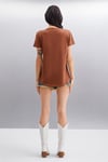 SAMANTHA Kadın Comfort Fit %100 Organik Pamuklu Basic Örme Kahverengi T-Shirt