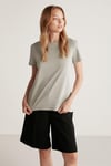 SAMANTHA Kadın Comfort Fit %100 Organik Pamuklu Basic Örme Açık Gri T-Shirt