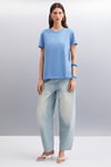 SAMANTHA Kadın Comfort Fit %100 Organik Pamuklu Basic Örme İndigo T-Shirt