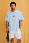 SAMANTHO Erkek Yumuşak Ve Organik Pamuklu Yıkamalı Baskı Detaylı Mavi T-Shirt