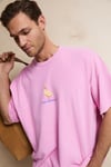 SAMANTHO Erkek Yumuşak Ve Organik Pamuklu Yıkamalı Baskı Detaylı Pembe T-Shirt