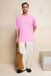 SAMANTHO Erkek Yumuşak Ve Organik Pamuklu Yıkamalı Baskı Detaylı Pembe T-Shirt