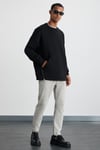 SANTIAGOS Erkek Kangruru Cepli Fermuar Detaylı Arkası Yazı Baskılı Siyah Sweatshirt