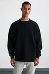 SANTIAGOS Erkek Kangruru Cepli Fermuar Detaylı Arkası Yazı Baskılı Siyah Sweatshirt