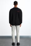 SANTIAGOS Erkek Kangruru Cepli Fermuar Detaylı Arkası Yazı Baskılı Siyah Sweatshirt