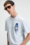 SAVOR Erkek Oversize %100 Pamuk Baskılı Yuvarlak Yaka Mavi T-Shirt