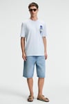 SAVOR Erkek Oversize %100 Pamuk Baskılı Yuvarlak Yaka Mavi T-Shirt