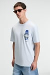 SAVOR Erkek Oversize %100 Pamuk Baskılı Yuvarlak Yaka Mavi T-Shirt