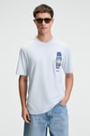 SAVOR Erkek Oversize %100 Pamuk Baskılı Yuvarlak Yaka Mavi T-Shirt