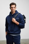 SCARN Erkek Pamuklu İçi Polarlı Nakışlı Kapüşonlu Relaxed Koyu Lacivert Sweatshirt
