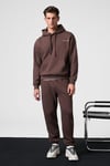 SCARN Erkek Pamuklu İçi Polarlı Nakışlı Kapüşonlu Relaxed Kahverengi Sweatshirt