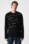 SCRIPTLET Erkek %100 Organik Pamuklu Baskılı Bisiklet Yakalı Oversize Siyah T-Shirt
