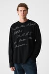 SCRIPTLET Erkek %100 Organik Pamuklu Baskılı Bisiklet Yakalı Oversize Siyah T-Shirt