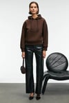 SELENE Kadın Kapüşonlu Kangru Cepli Regular Fit Kahverengi Sweatshirt