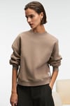 SERENYA Kadın Pamuklu Etiket Detaylı Bisiklet Yaka Vizon Sweatshirt