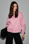SERENYA Kadın Pamuklu Etiket Detaylı Bisiklet Yaka Pembe Sweatshirt