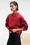 SERENYA Kadın Pamuklu Etiket Detaylı Bisiklet Yaka Kırmızı Sweatshirt