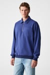 SHIFTD Erkek Bisiklet Yaka Uzun Kollu Fermuarlı İndigo Sweatshirt