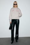 SILENT Kadın Kapüşonlu Organik Pamuklu İçi Polarlı Kangru Cepli Baskılı Nakışlı Açık Lila Sweatshirt