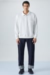 SIMPLYFY Erkek Polo Yaka Uzun Kollu Oversize Düğmeli Beyaz Sweatshirt