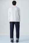 SIMPLYFY Erkek Polo Yaka Uzun Kollu Oversize Düğmeli Beyaz Sweatshirt