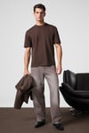 Solo Erkek %100 Organik Pamuklu Kalın Dokulu Comfort Fit Bisiklet Yakalı Kahverengi T-Shirt