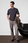 Solo Erkek %100 Organik Pamuklu Kalın Dokulu Comfort Fit Bisiklet Yakalı Füme T-Shirt