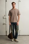 Solo Erkek %100 Organik Pamuklu Kalın Dokulu Comfort Fit Bisiklet Yakalı Vizon T-Shirt