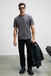 Solo Erkek %100 Organik Pamuklu Kalın Dokulu Comfort Fit Bisiklet Yakalı Antrasit T-Shirt