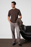 Solo Erkek %100 Organik Pamuklu Kalın Dokulu Comfort Fit Bisiklet Yakalı Kahverengi T-Shirt