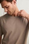 Solo Erkek %100 Organik Pamuklu Kalın Dokulu Comfort Fit Bisiklet Yakalı Vizon T-Shirt