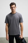 Solo Erkek %100 Organik Pamuklu Kalın Dokulu Comfort Fit Bisiklet Yakalı Antrasit T-Shirt