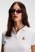 SOLVIA Kadın Polo Yaka Patlı Düğmeli Kısa Kollu Önde Nakış Detaylı Crop Beyaz T-Shirt