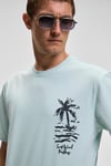 SONORA Erkek Baskı Detaylı %100 Organik Pamuk Regular Fit Kısa Kollu Açık Yeşil T-Shirt