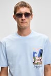 SONORA Erkek Baskı Detaylı %100 Organik Pamuk Regular Fit Kısa Kollu Mavi T-Shirt