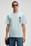 SONORA Erkek Baskı Detaylı %100 Organik Pamuk Regular Fit Kısa Kollu Açık Yeşil T-Shirt