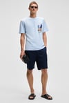 SONORA Erkek Baskı Detaylı %100 Organik Pamuk Regular Fit Kısa Kollu Mavi T-Shirt