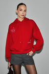 SPECTRUM Kadın Organik Pamuklu İçi Polarlı Kapüşonlu Baskılı Oversize Kırmızı Sweatshirt