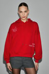 SPECTRUM Kadın Organik Pamuklu İçi Polarlı Kapüşonlu Baskılı Oversize Kırmızı Sweatshirt