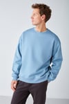 STEPHAN Erkek Yumuşacık Kışlık Kumaşlı 3 İplik Organik Pamuk Örme Oversize Mavi Sweatshirt