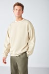 STEPHAN Erkek Yumuşacık Kışlık Kumaşlı 3 İplik Organik Pamuk Örme Oversize Bej Sweatshirt