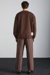 STEPHAN Erkek Yumuşacık Kışlık Kumaşlı 3 İplik Organik Pamuk Örme Oversize Kahverengi Sweatshirt