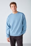 STEPHAN Erkek Yumuşacık Kışlık Kumaşlı 3 İplik Organik Pamuk Örme Oversize Mavi Sweatshirt