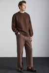 STEPHAN Erkek Yumuşacık Kışlık Kumaşlı 3 İplik Organik Pamuk Örme Oversize Kahverengi Sweatshirt
