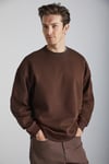 STEPHAN Erkek Yumuşacık Kışlık Kumaşlı 3 İplik Organik Pamuk Örme Oversize Kahverengi Sweatshirt