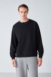 STEPHAN Erkek Yumuşacık Kışlık Kumaşlı 3 İplik Organik Pamuk Örme Oversize Siyah Sweatshirt