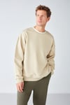 STEPHAN Erkek Yumuşacık Kışlık Kumaşlı 3 İplik Organik Pamuk Örme Oversize Bej Sweatshirt