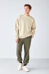 STEPHAN Erkek Yumuşacık Kışlık Kumaşlı 3 İplik Organik Pamuk Örme Oversize Bej Sweatshirt