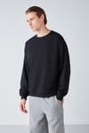 STEPHAN Erkek Yumuşacık Kışlık Kumaşlı 3 İplik Organik Pamuk Örme Oversize Siyah Sweatshirt
