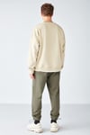 STEPHAN Erkek Yumuşacık Kışlık Kumaşlı 3 İplik Organik Pamuk Örme Oversize Bej Sweatshirt